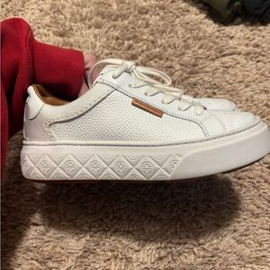 Tory Burch White Leather Platform Logo-Embossed Sneaker